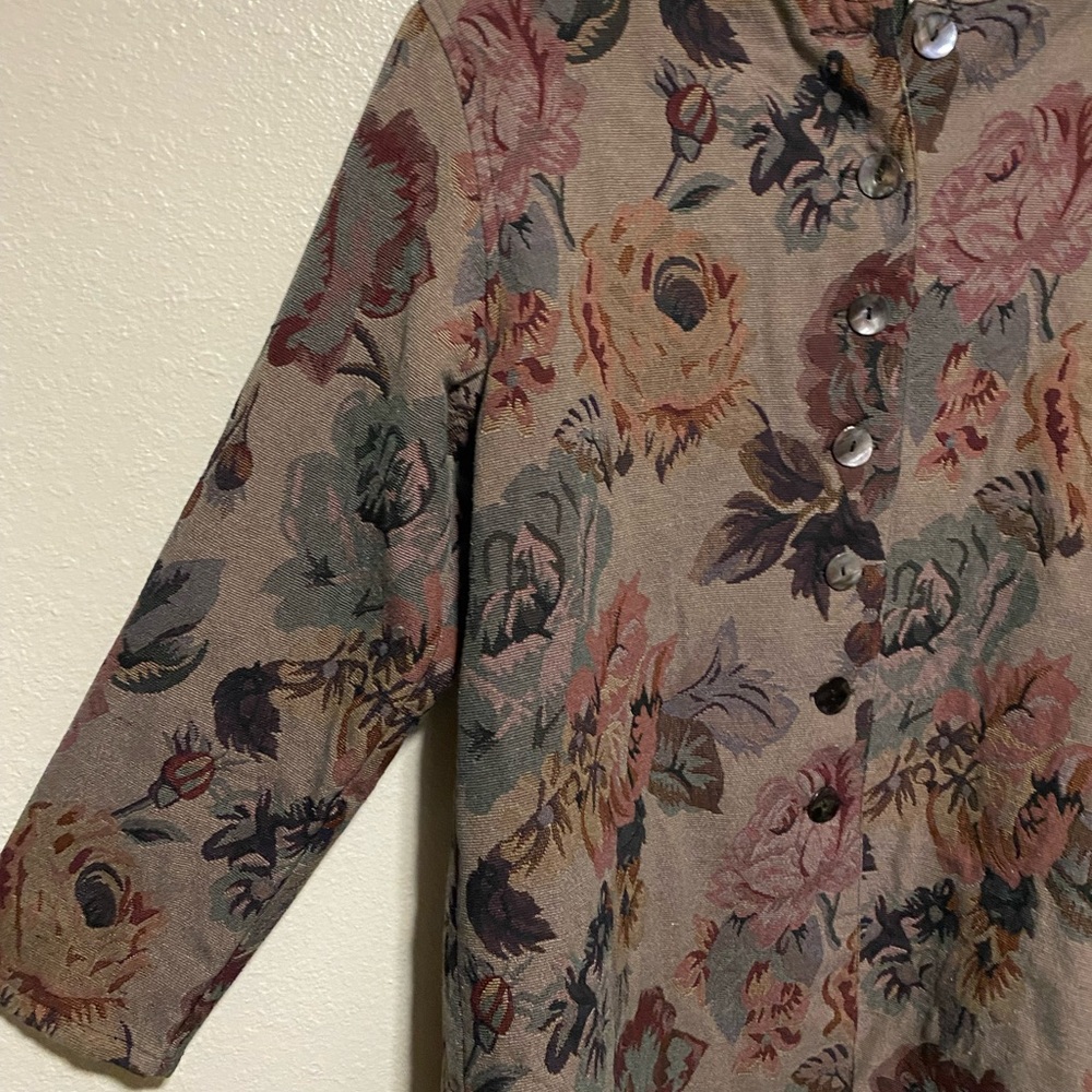 Chico’s Earthy Floral Button Front Jacket | Longline Lightweight Coat (Size 3) - Picture 4 of 5